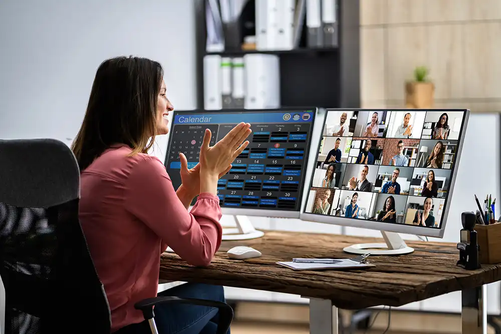 Virtual Video Conference Business Meeting On Computer